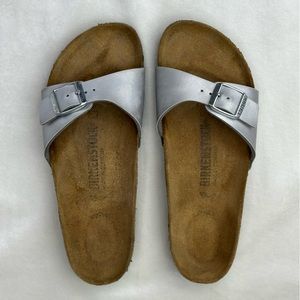 Birkenstock Madrid Birko-Flor One Strap Slide Sandal-Metallic Silver EU 37 US 6